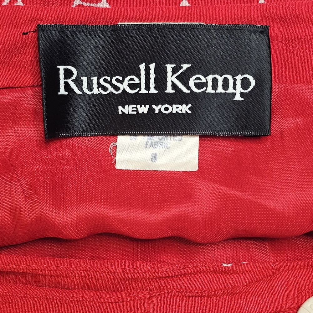 Vintage Russell Kemp New York Patterned Red and Black A-Line Wrap Skirt - Picture 2 of 13